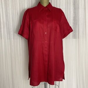 Y2K Karel Classic Red 100% Linen Women’s Button Up Tunic/Shirt